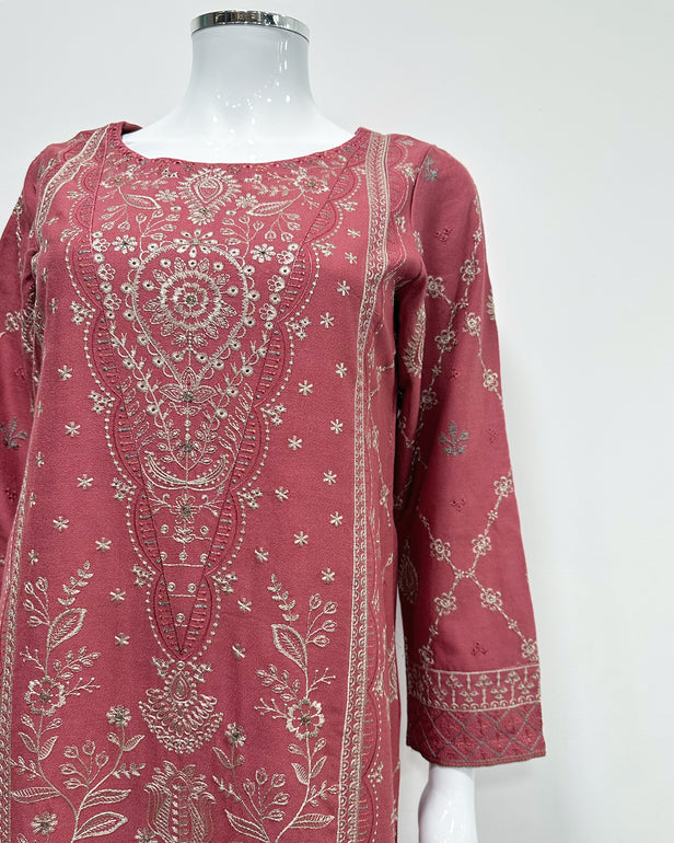 RAFIA Designer Coral Dhanak Heavy Embroidered Shawl Suit