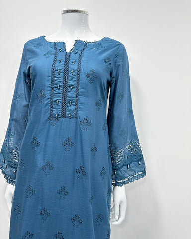 Simrans 'Firdous' Dark Teal Premium Chikankari Kameez Suit