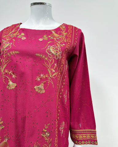 RAFIA Designer Pink Contrast Khaddar Kameez Suit