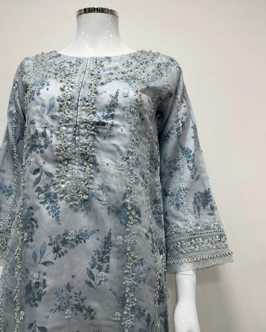 Simrans Ladies Ice Blue Fancy Silk Net Kameez Suit