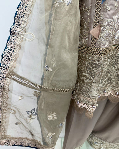 Simrans Ladies Ivana Lux Farshi Greige Viscose Embroidered Suit