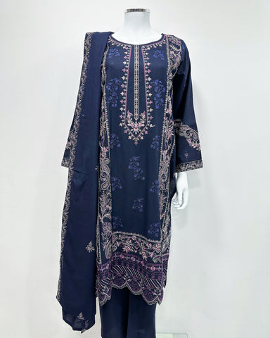 RAFIA Designer Navy Contrast Khaddar Kameez Suit