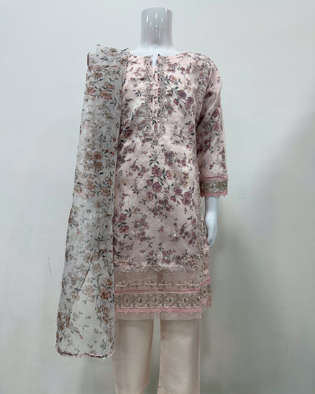 Simrans Girls Blush Fancy Silk Net Kameez Suit