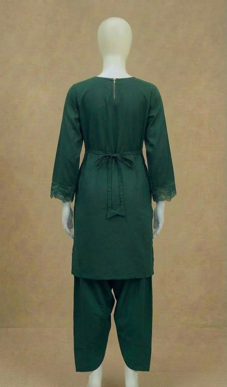 Girls Boho Chikankari Emerald Green Embroidered Farshi Suit by Simrans