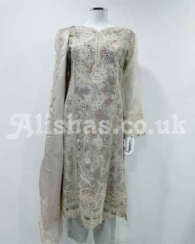 Simrans Qalamkar Inspired Heavy Net Embroidered Suit