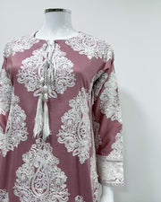 Simrans Jannat Pink Contrast White Embroidered Linen Shawl Suit