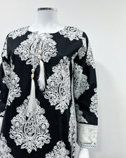 Simrans Jannat Black White Embroidered Linen Shawl Suit