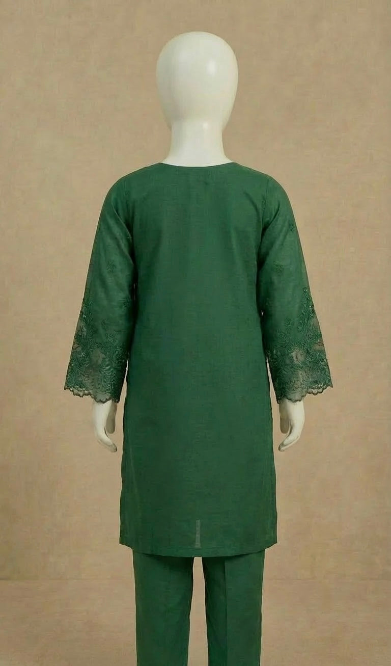 Girls Ivana Collection Emerald Green Lawn Suit by Simrans
