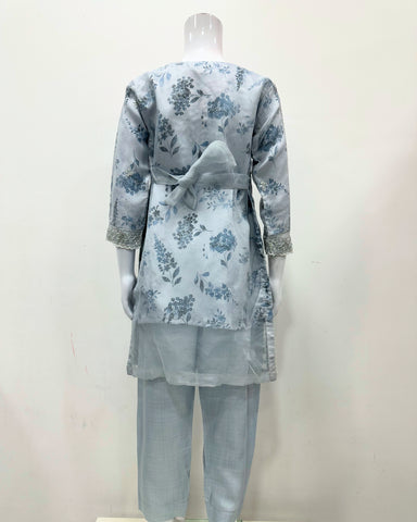 Simrans Girls Ice Blue Fancy Silk Net Kameez Suit