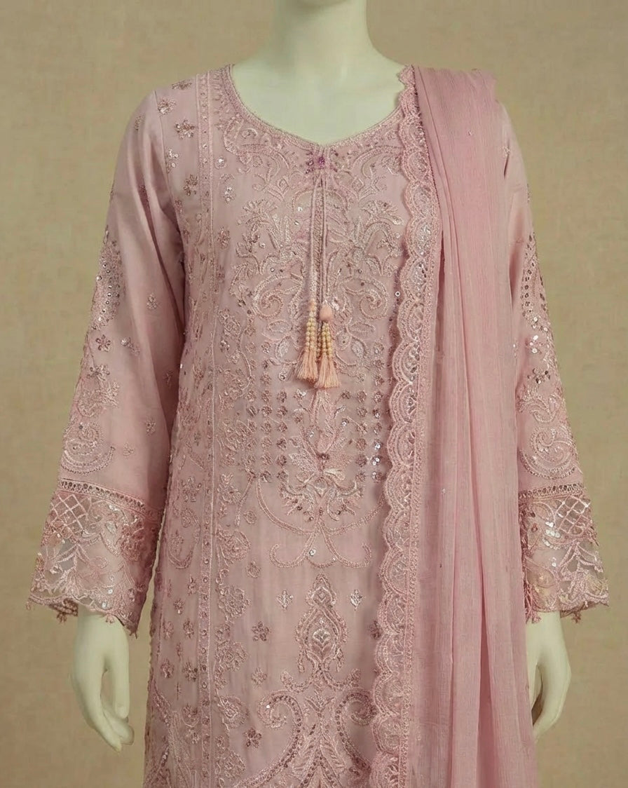 Pink Sequin Embroidery Viscose Suit by Simrans