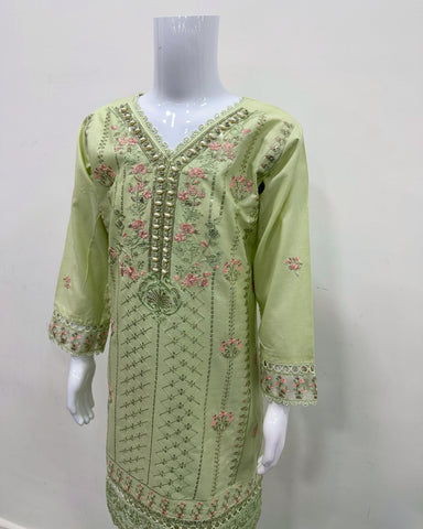 Designer Girls Chartreuse Green Embellished Kameez Suit