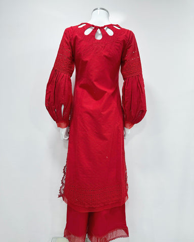 Simrans Ladies Mahira Red Chikankari Kameez Suit