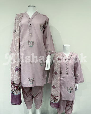 Nazneen Ladies Lilac Embroidered Tulip Kameez Suit