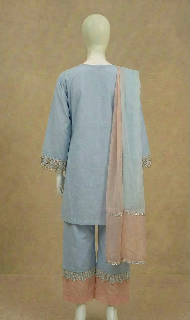 Girls Pale Blue Embroidered Peplum Suit by Simrans