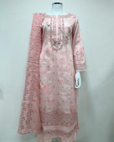 Simrans Ladies Baby Pink Fancy Silk Net Kameez Suit