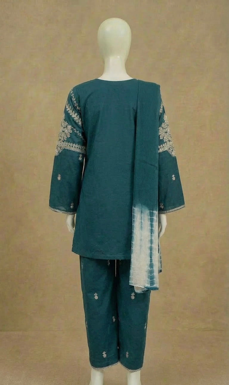 Girls Teal Embroidered Kameez Suit by Simrans