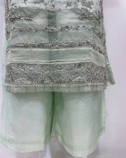 Simrans Ladies Mint Fancy Silk Net Kameez Suit