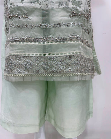 Simrans Ladies Mint Fancy Silk Net Kameez Suit