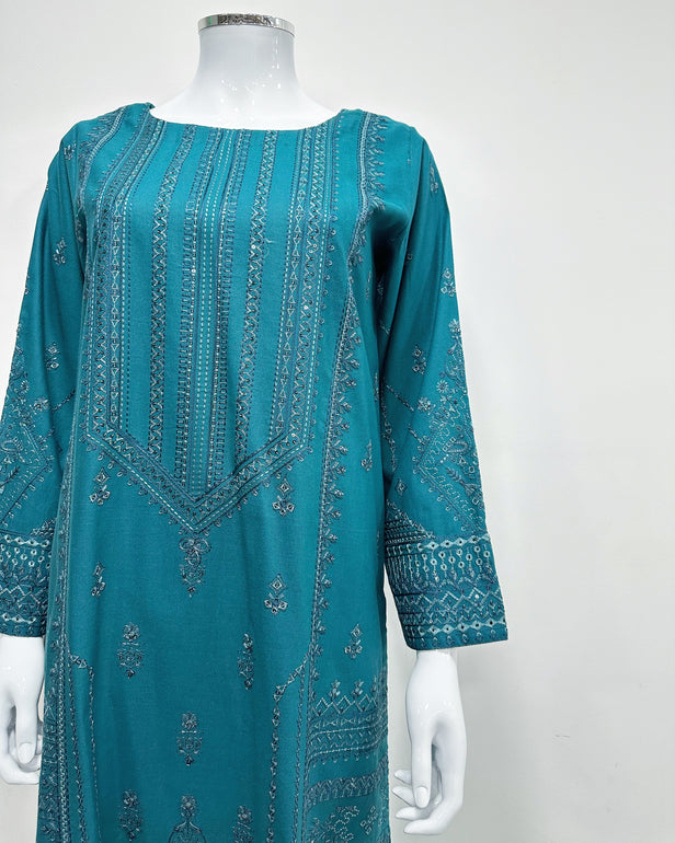 RAFIA Designer Teal Contrast Khaddar Kameez Suit