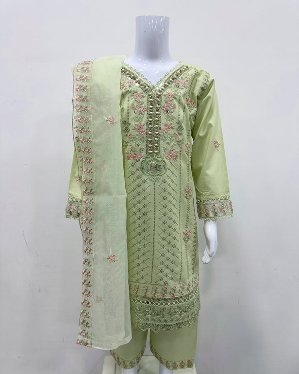 Designer Girls Chartreuse Green Embellished Kameez Suit