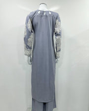 Simrans Jannat Grey Contrast White Embroidered Linen Shawl Suit