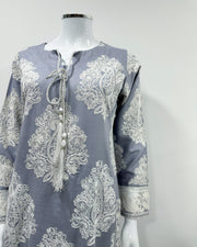 Simrans Jannat Grey White Embroidered Linen Shawl Suit