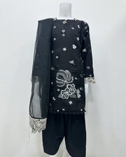 Simrans Girls Ivana Lux Farshi Black Viscose Embroidered Suit