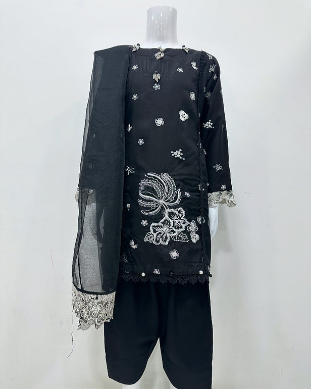 Simrans Girls Ivana Lux Farshi Black Viscose Embroidered Suit