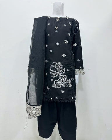 Simrans Girls Ivana Lux Farshi Black Viscose Embroidered Suit