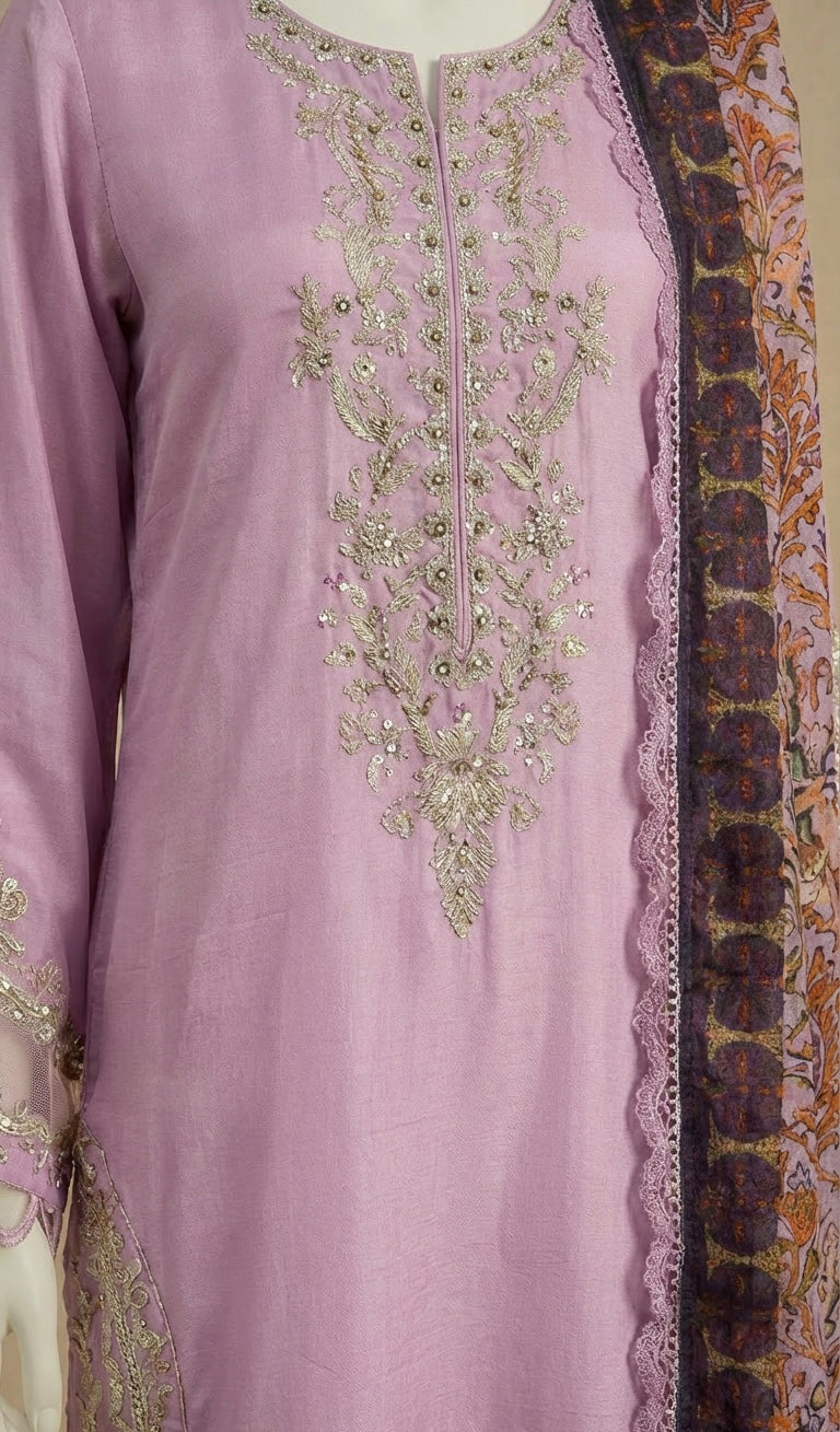 Alisha X Simrans Lilac Viscose Embroidered Suit