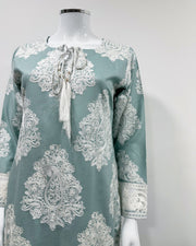 Simrans Jannat Mint Contrast White Embroidered Linen Shawl Suit