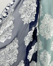 Simrans Jannat Mint Contrast White Embroidered Linen Shawl Suit