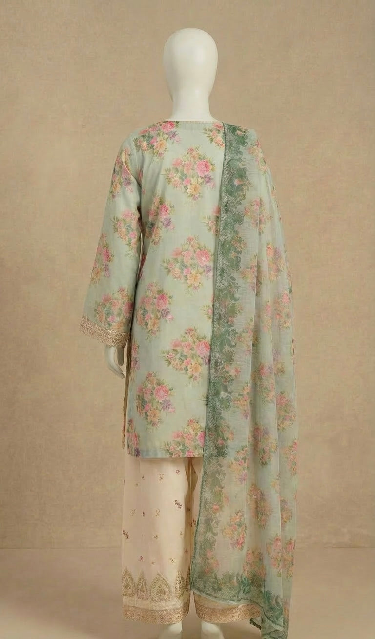 Ethnic Inspired Mint Green Embroidered Farshi Suit by Simrans