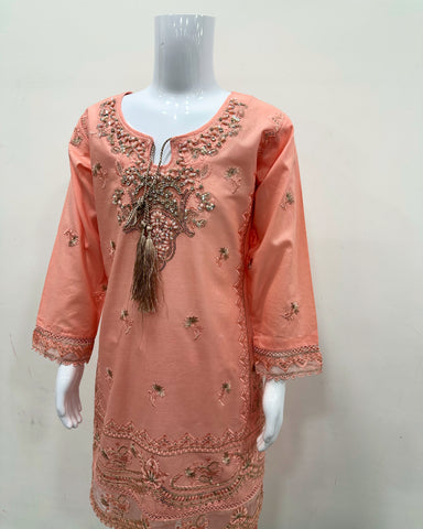 Designer Girls Peach Embellished Kameez Suit