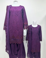 Simrans Ladies Boho Chikankari Purple Embroidered Farshi Suit