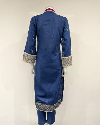 Simrans Fiesta Ladies Blue Contrast Embroidered Suit