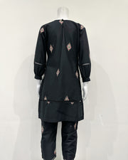 Nazneen Girls Black Embroidered Cuffed Kameez Suit