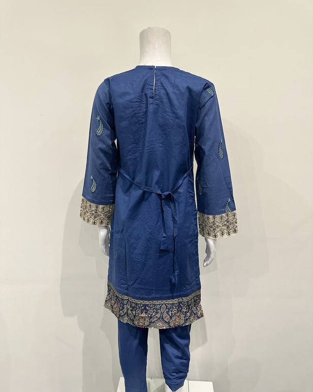 Simrans Fiesta Girls Blue Contrast Embroidered Suit