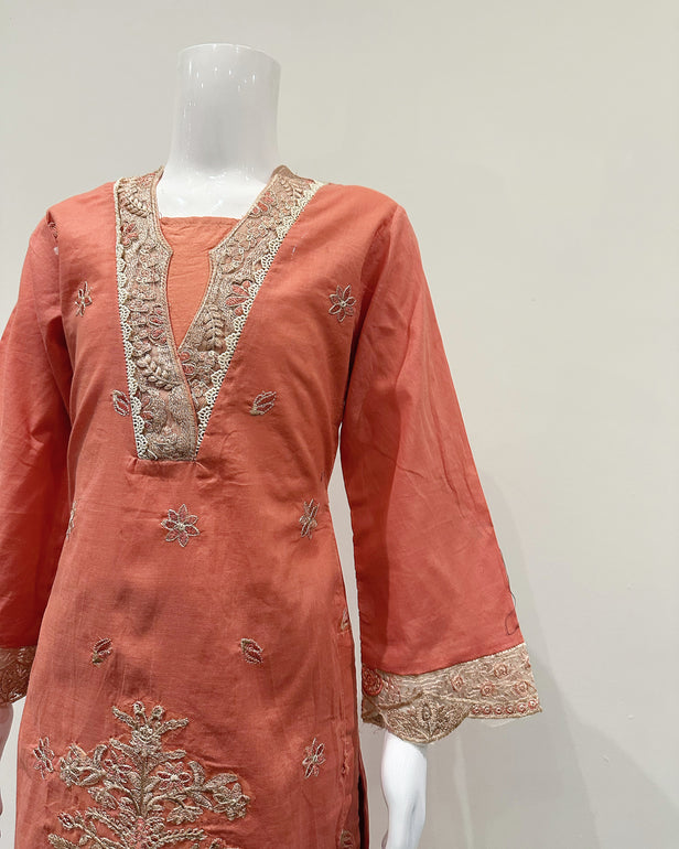 Simrans Fiesta Girls Blush Orange Embroidered Suit