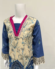 Simrans Fiesta Girls Blue Contrast Embroidered Suit