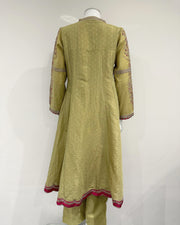 RAFIA Designer Olive Contrast Fancy Jacquard Dress Suit