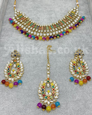 Pale Gold Base Mirror Beaded Necklace Set - Multi
