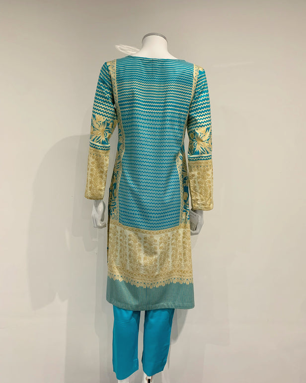 Clasico Elura Turqoise Block Print Linen Suit