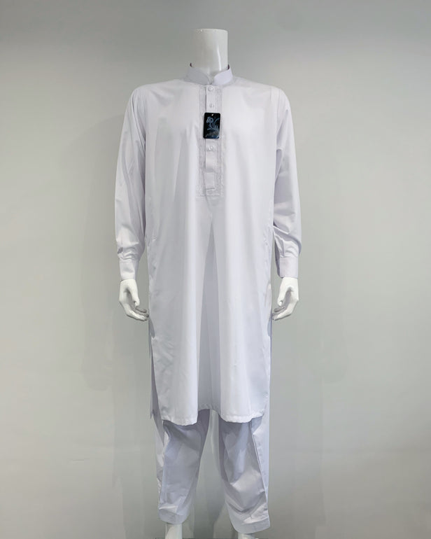 Mens Premium Al Qaisar Shalwar Kameez with Embroidery - White