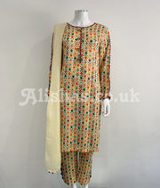 Simrans Beige Multi Printed Linen Suit