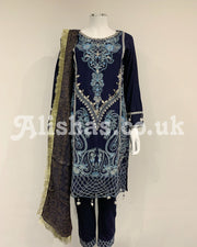 Dhanak Navy Blue Warm Embroidered Kameez Suit with Shawl and Dupatta