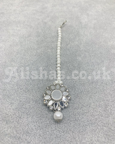 Pearl Beaded Mirror Choker Set - Silver