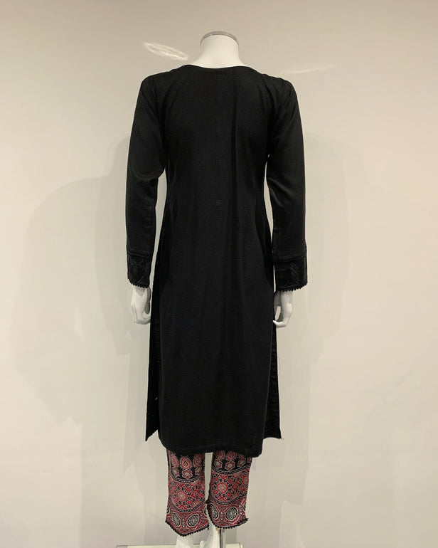 Simrans Black Embroidered Ajrak Linen Suit