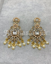 Gold Kundan and Stone Earring and Tikka Set - Rose gold/Silver