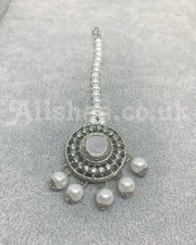 Round Mirror Necklace Set - Silver